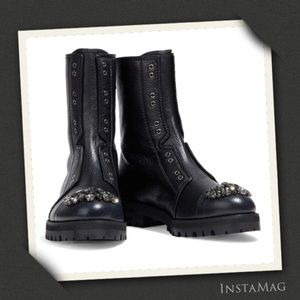 JIMMY CHOO Hatcher Crystal-Embellished Textured-Leather Combat Boots